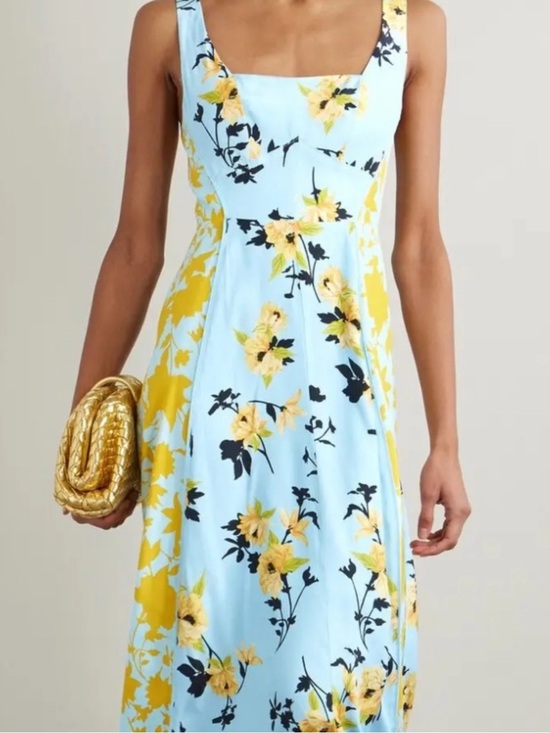 La Ligne Dresses & Skirts - La Ligne Silk Sky Blue Floral Dress with Yellow Accents Size M